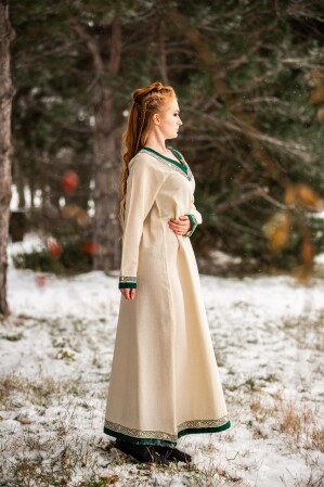 Wikinger Kleid "Lagertha" Natur/Grün XS