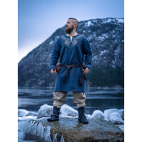 Tunique viking "Snorri" avec broderie manuelle style Urnes Gris-Bleu