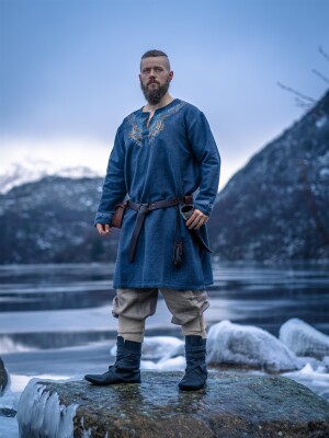 Tunique viking "Snorri" avec broderie manuelle style Urnes Gris-Bleu S