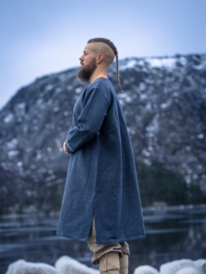 Tunique viking "Snorri" avec broderie manuelle style Urnes Gris-Bleu S