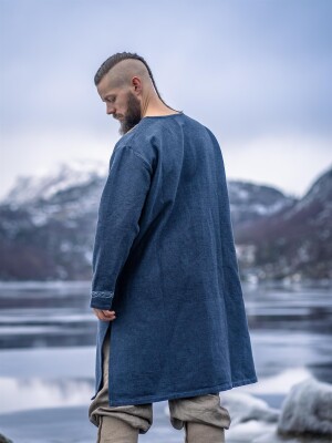 Wikinger Tunika "Snorri" mit Urnes-Stil Handstickerei Graublau XXL