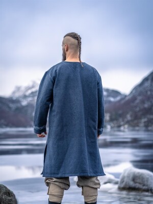 Túnica vikinga "Snorri" con bordado a mano estilo Urnes Gris-Azul XXXL