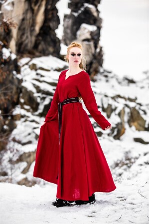 Viking dress 100% linen "Anna" Red M