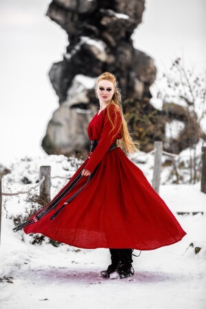 Wikinger Kleid 100% Leinen "Anna" Rot XS