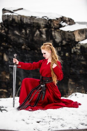 Viking dress 100% linen "Anna" Red XXXL