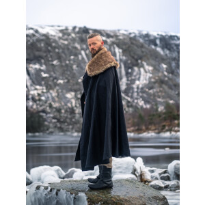 Viking Cape "Janne" with Faux Fur Black