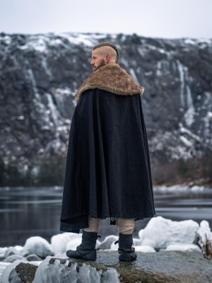Wikinger Umhang "Janne" mit Kunstfell Schwarz