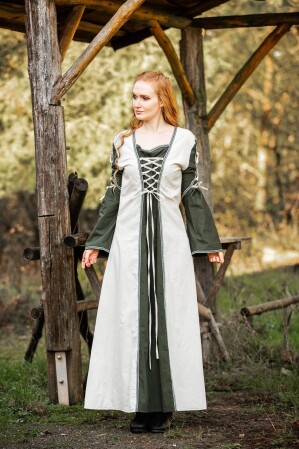 Vestido Medieval Amalia Natural/Verde XL