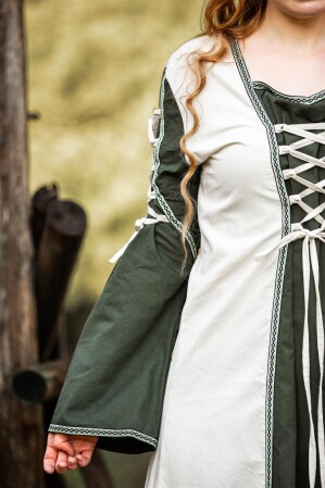 Vestido Medieval Amalia Natural/Verde XXXL