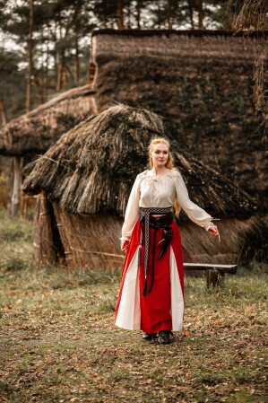 Falda medieval "Isabella" Rojo/Natural S/M