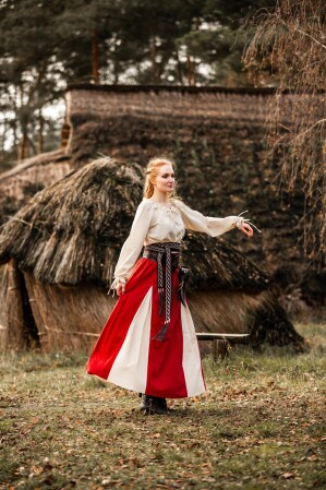 Falda medieval "Isabella" Rojo/Natural S/M