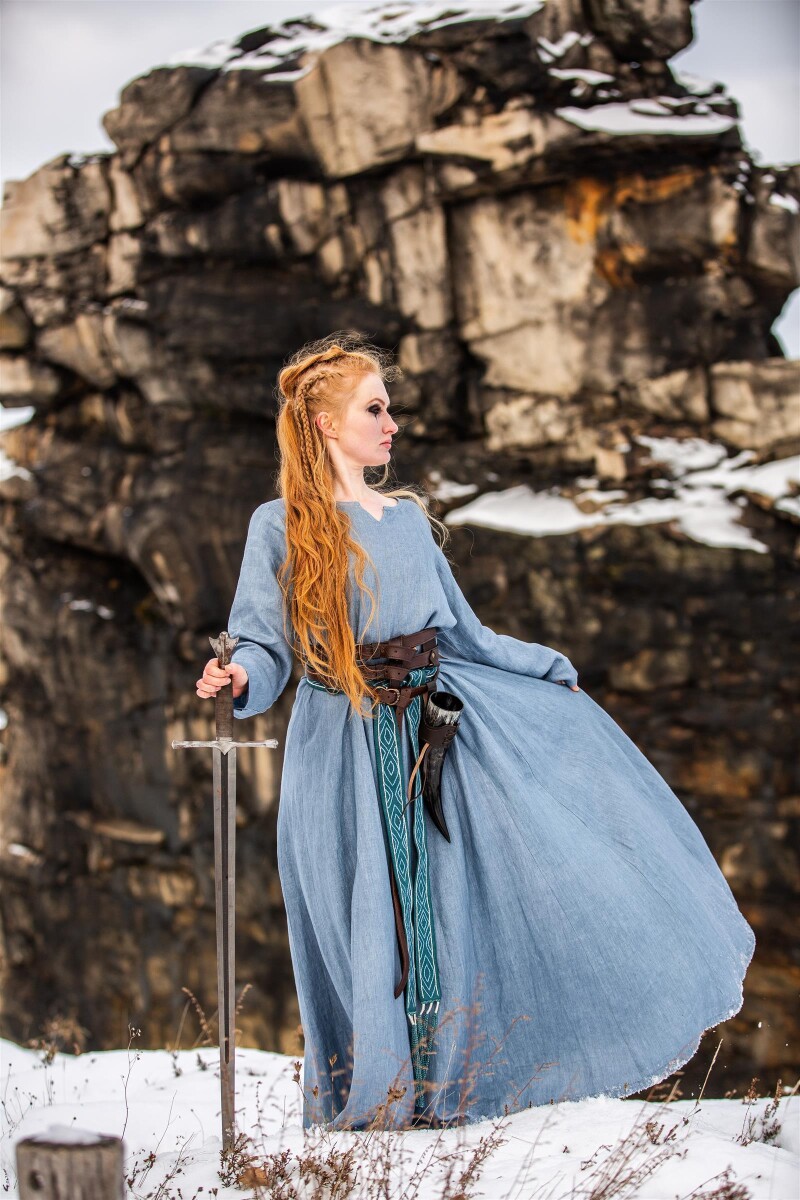 Viking dress 100% linen "Anna" Dove Blue XL