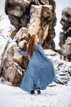 Wikinger Kleid 100% Leinen "Anna" Taubenblau XS