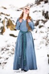 Wikinger Kleid 100% Leinen "Anna" Taubenblau XS