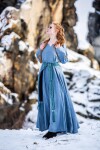 Wikinger Kleid 100% Leinen "Anna" Taubenblau XS