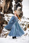 Wikinger Kleid 100% Leinen "Anna" Taubenblau XS