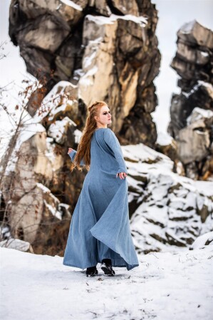 Vestido Vikingo 100% Lino "Anna" Azul XXXL