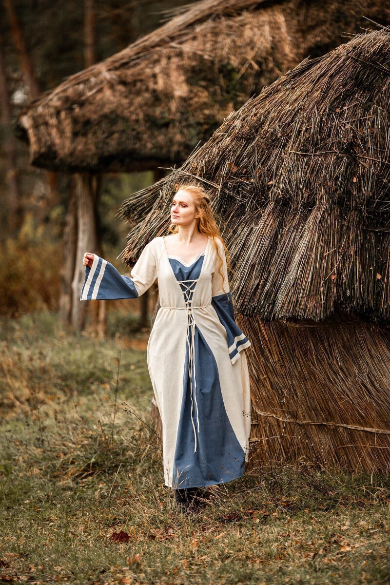 Robe médiévale Dorothea Ècru/Bleu M