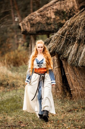 Robe médiévale Dorothea Ècru/Bleu M