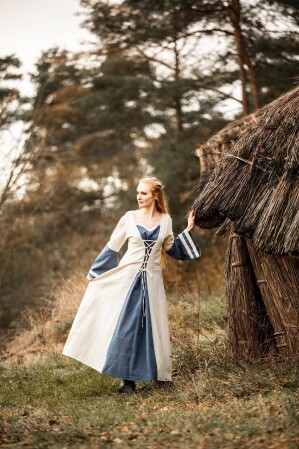 Mittelalter Kleid Dorothea Natur/Blau S