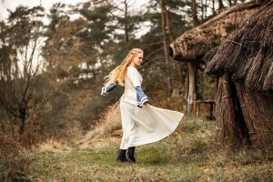 Mittelalter Kleid Dorothea Natur/Blau S