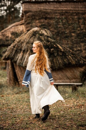 Mittelalter Kleid Dorothea Natur/Blau S