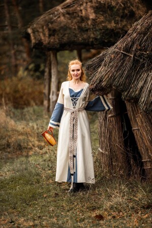 Mittelalter Kleid Dorothea Natur/Blau S