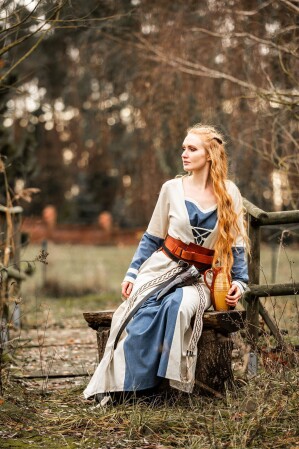 Mittelalter Kleid Dorothea Natur/Blau S