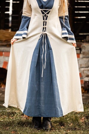 Mittelalter Kleid Dorothea Natur/Blau S