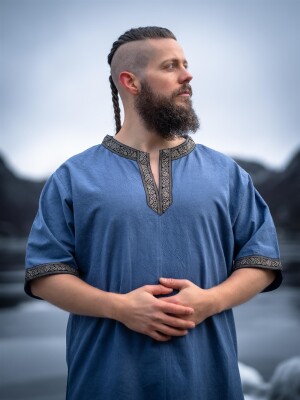 Short sleeve tunic with border "Richard" Dove blue L