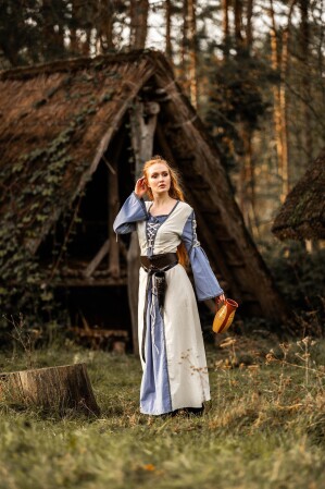 Robe médiévale Amalia Ècru/Bleu XL