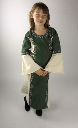 Prinzessinnenkleid mit Bordüre "Helena" Grün/Natur 110/116- 4-6 Jahre