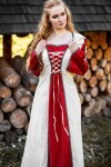 Robe médiévale Amalia Ècru/Rouge L