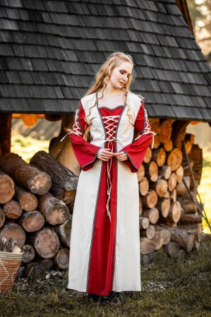 Robe médiévale Amalia Ècru/Rouge M
