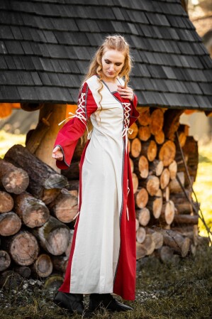 Robe médiévale Amalia Ècru/Rouge M