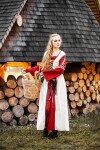 Mittelalter Kleid Amalia Natur/Rot S