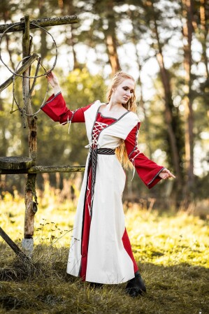 Robe médiévale Amalia Ècru/Rouge XL