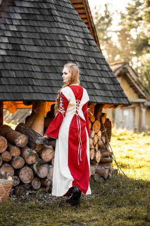 Vestido Medieval Amalia Natural/Rojo XXXL