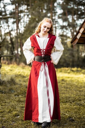 Robe médiévale "Genefe" Rouge/Ècru M