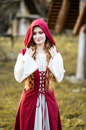 Robe médiévale "Genefe" Rouge/Ècru M