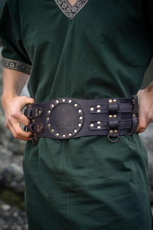 Keltischer Leder Kampfgürtel "Bedran" Breitgürtel Dunkelbraun 120 cm